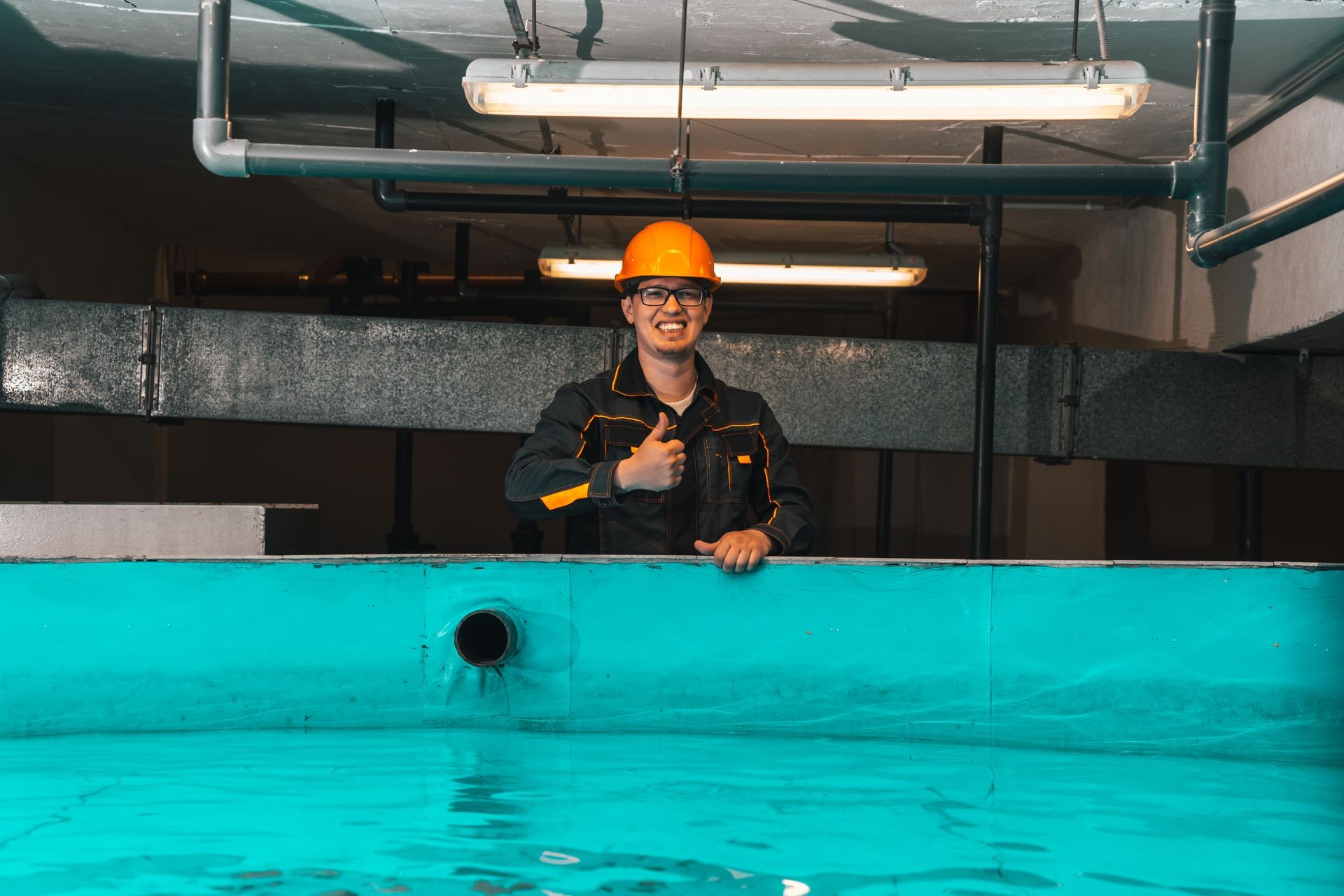 the worker will check the water level in the pools the worker will check the water level in the pools